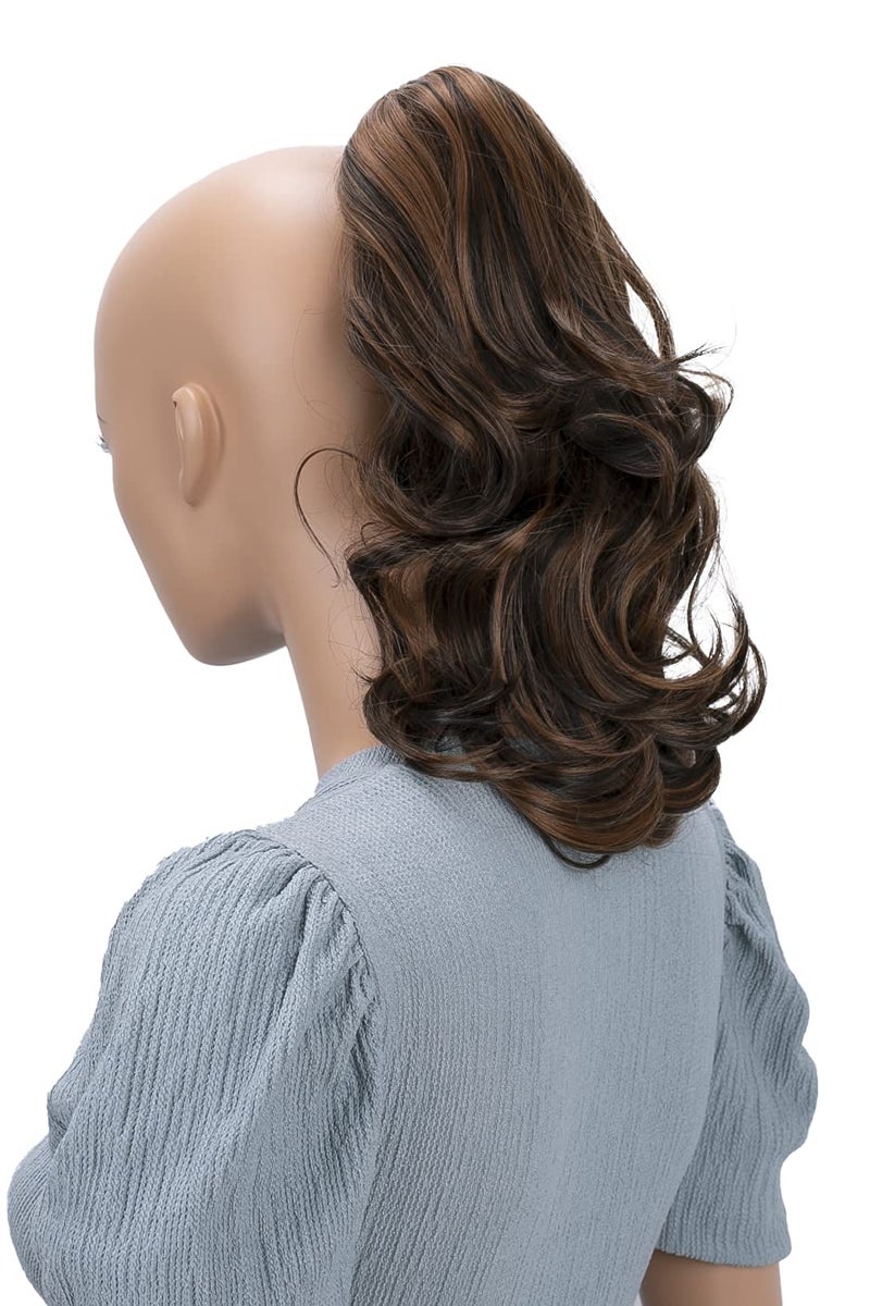 CAISHA 14" Wavy Clip On Ponytail With Butterfly Clip Hairpiece Heat-resistant Synthetic Fibres Brown Mix H92 - Image 1